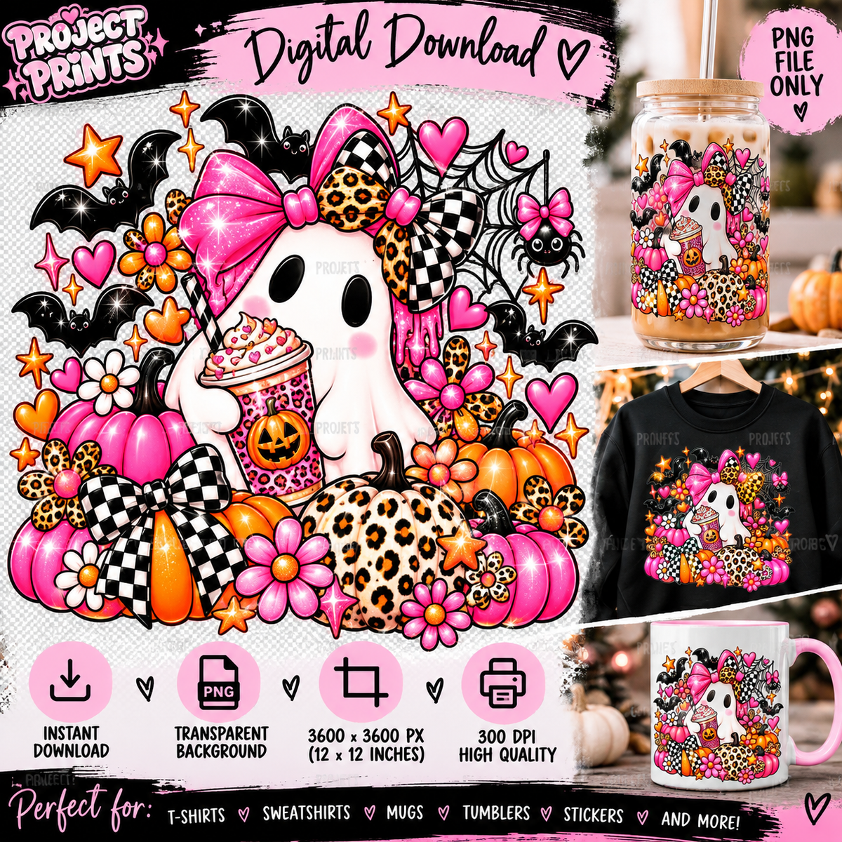 Pink Spooky Halloween Ghost PNG - 300DPI Digital Download