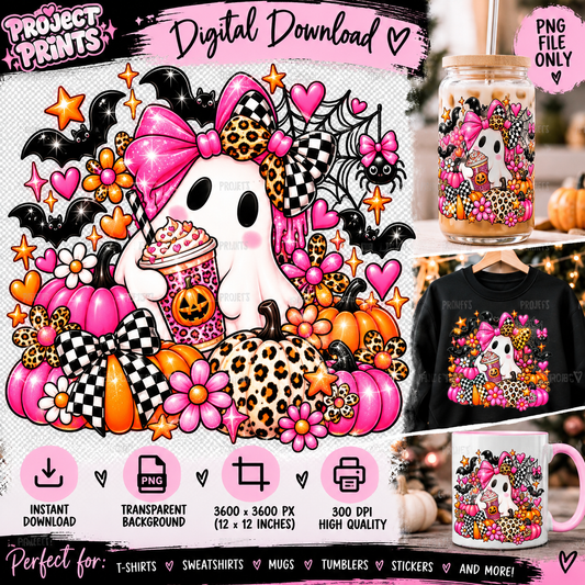 Pink Spooky Halloween Ghost PNG - 300DPI Digital Download