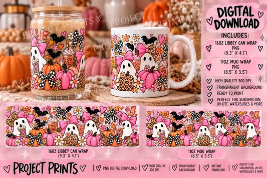 Pink Spooky Season – 16oz Libbey & 11oz Mug Wrap PNG Bundle