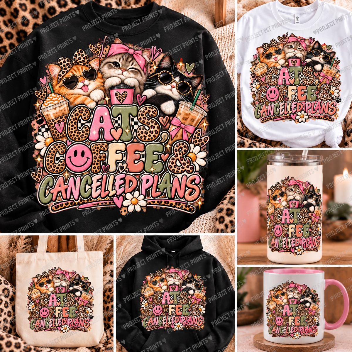 Cats, Coffee & Cancelled Plans PNG – Funny Cat 300 DPI Digital Download